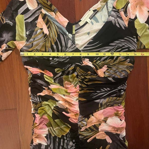 Favorite Daughter The Bad Decisions Tropical Ruched Midi Bodycon Dress Medium - Picture 3 of 6
